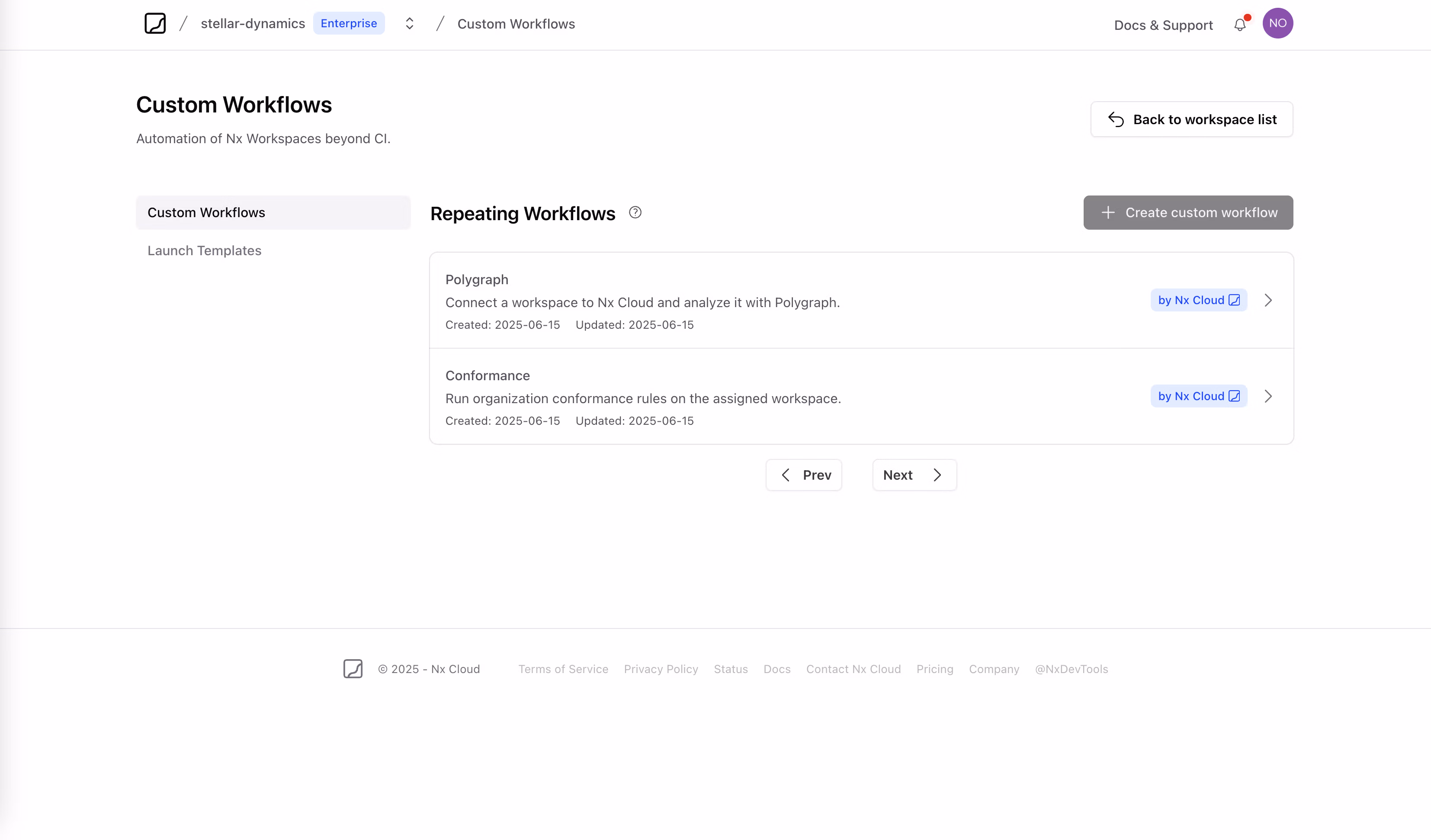 custom workflows page