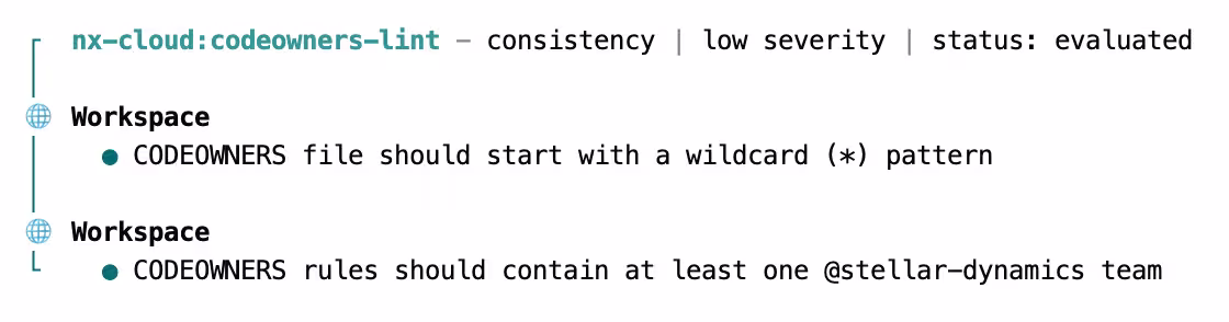 Screenshot of result of running the rule